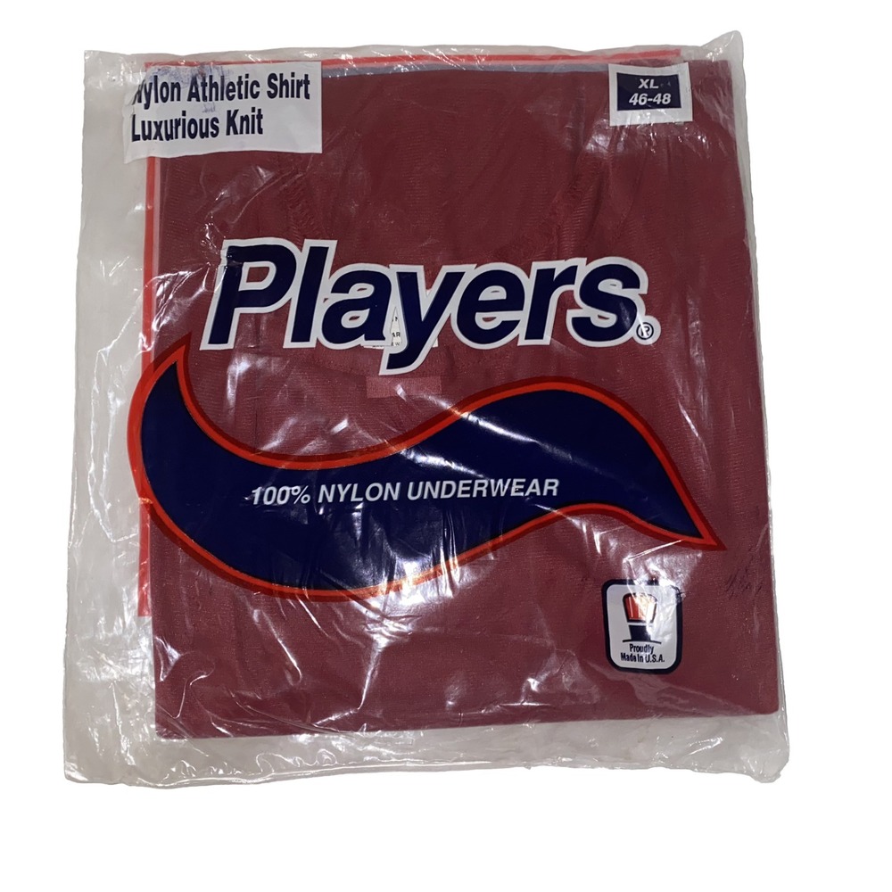 Players Nylon T-Shirt Men Size XL Red Luxurious Knit Underwear Vintage Deadstock